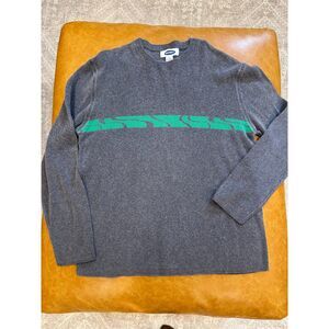 Old Navy Gray Crewneck Sweater Green Stripe Size M